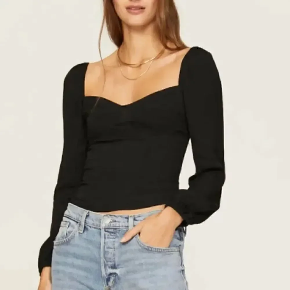 Reformation Reign Black Crop Top Blouse Size 2